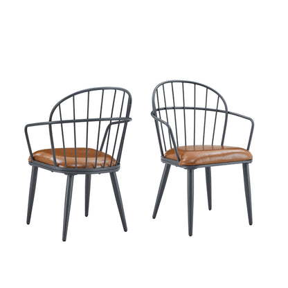 Industrial Inspired Upholstered Dining Chair Set With Metal Legs (Set of 2) - Brown Noble House