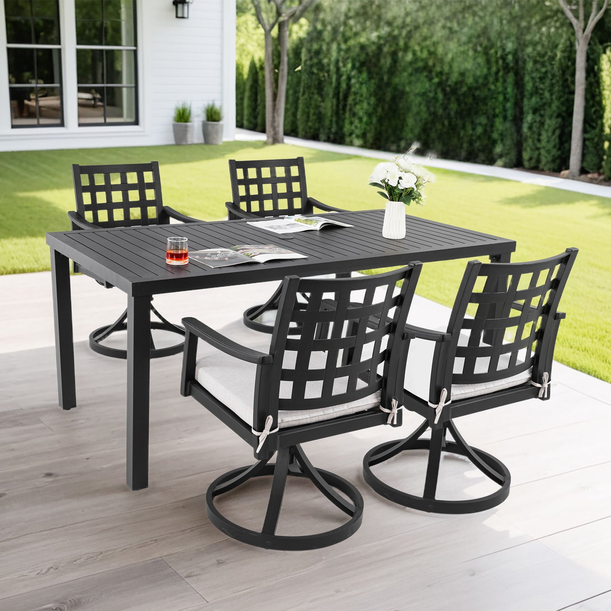 Modern Classic Outdoor Patio Dining Set, Rectangular Table & Dining Chairs, Rust Free, Weather Resistant Life Outside