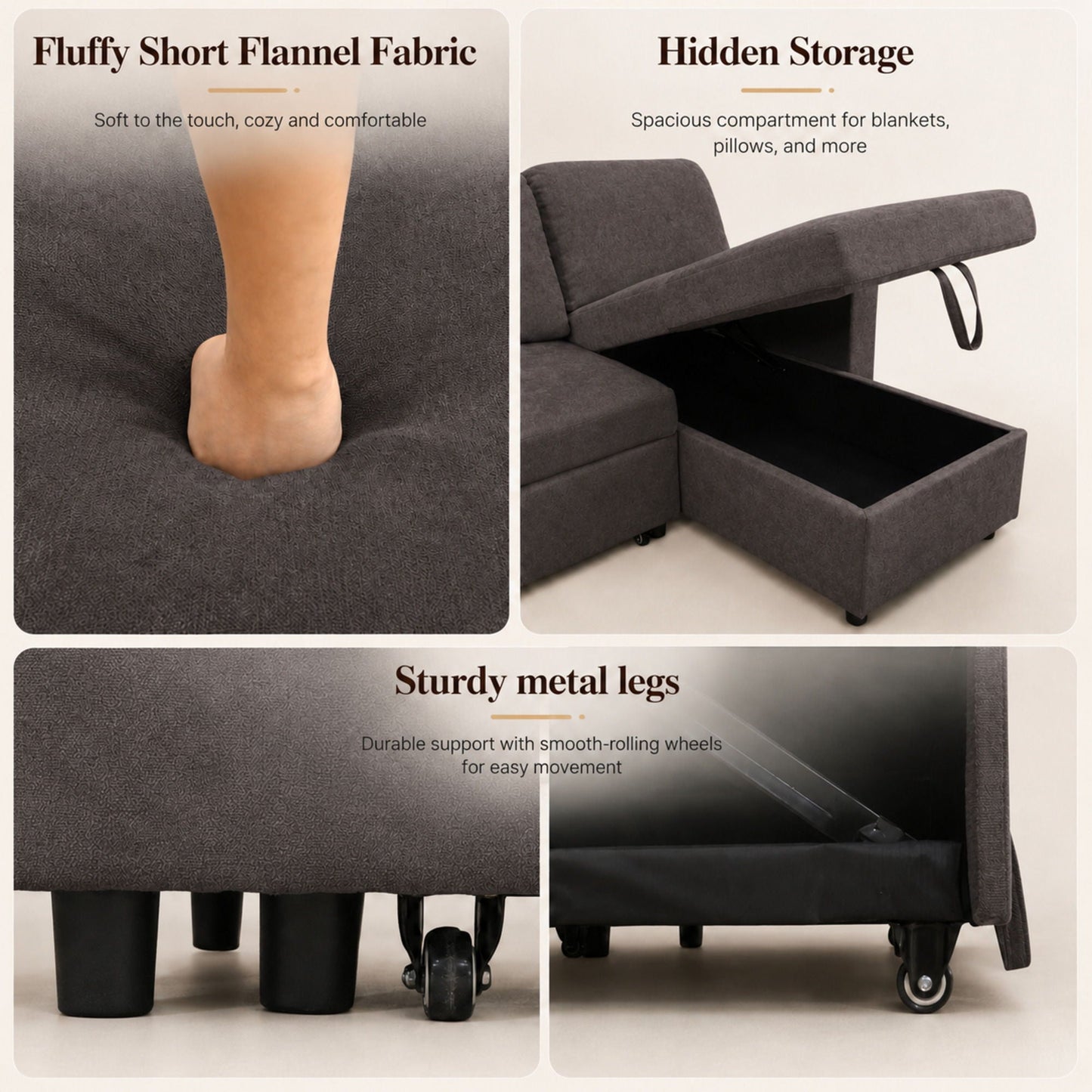 L - Shaped Convertible Sofa Bed With Storage Chaise Home Essentials