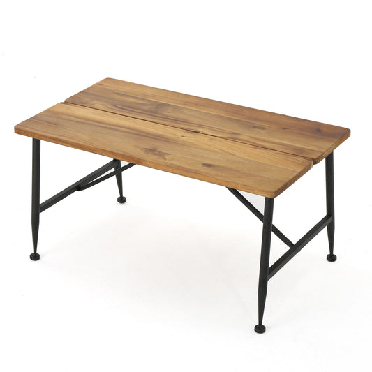 Rectangle Outdoor Coffee Table With Angled Tubular Legs And Wood Top - Black Noble House