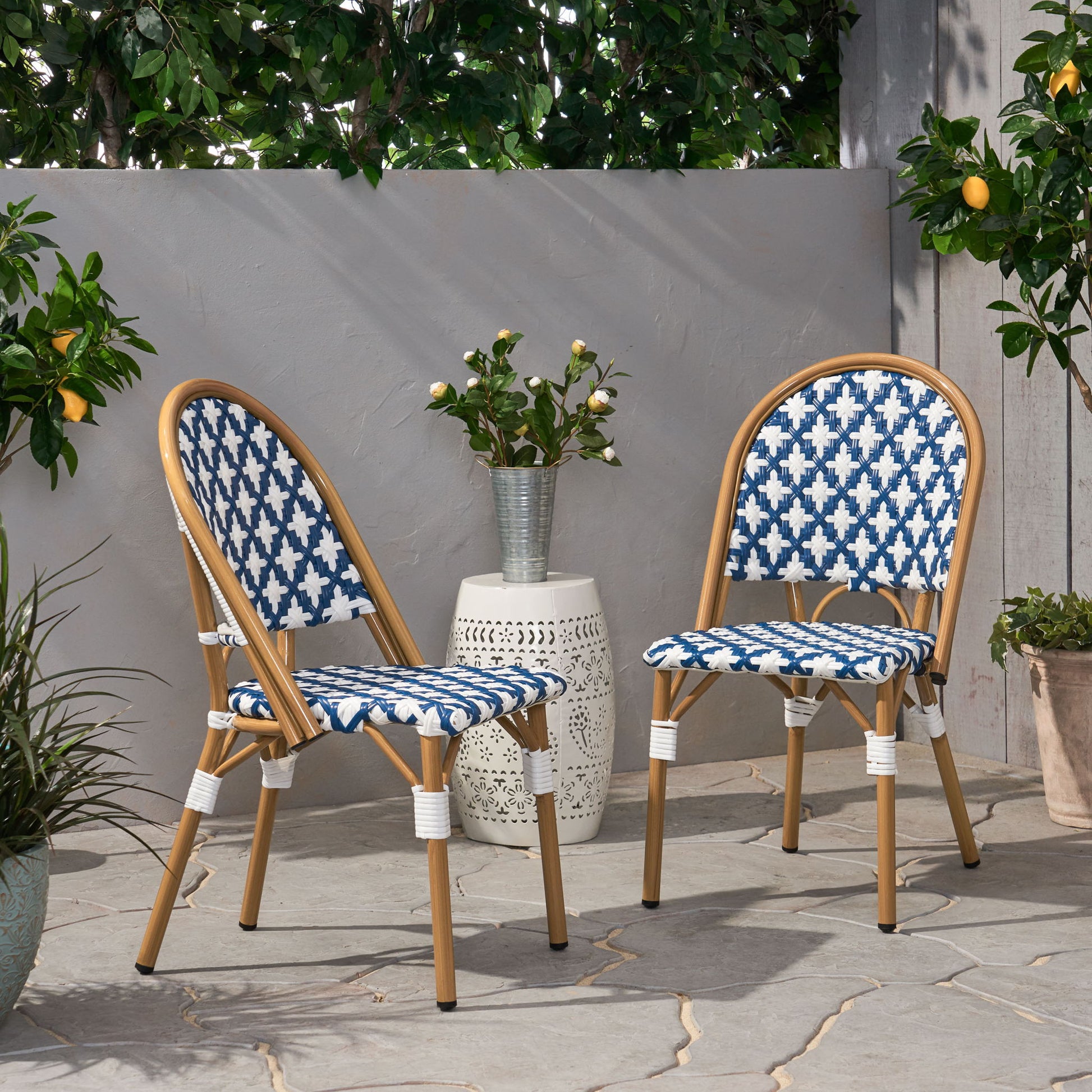Chic French Bistro Chair With Durable Rattan And Aluminum Frame Noble House