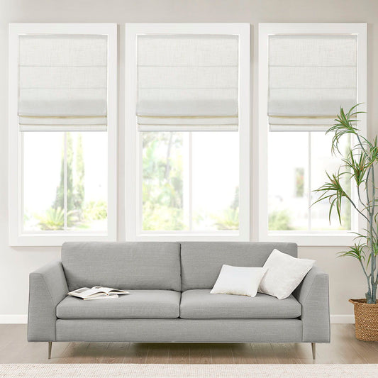 Kyler - Linen Blend Light Filtering Cordless Roman Shade (35"x 64") - White Madison Park
