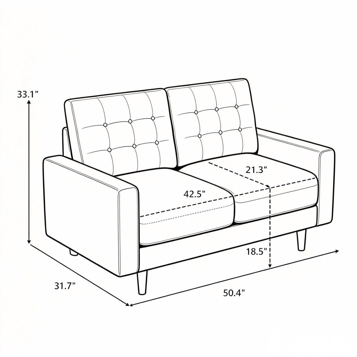 Loveseat Sofa, Tufted Back Upholstered 2 Seat Couch US Pride