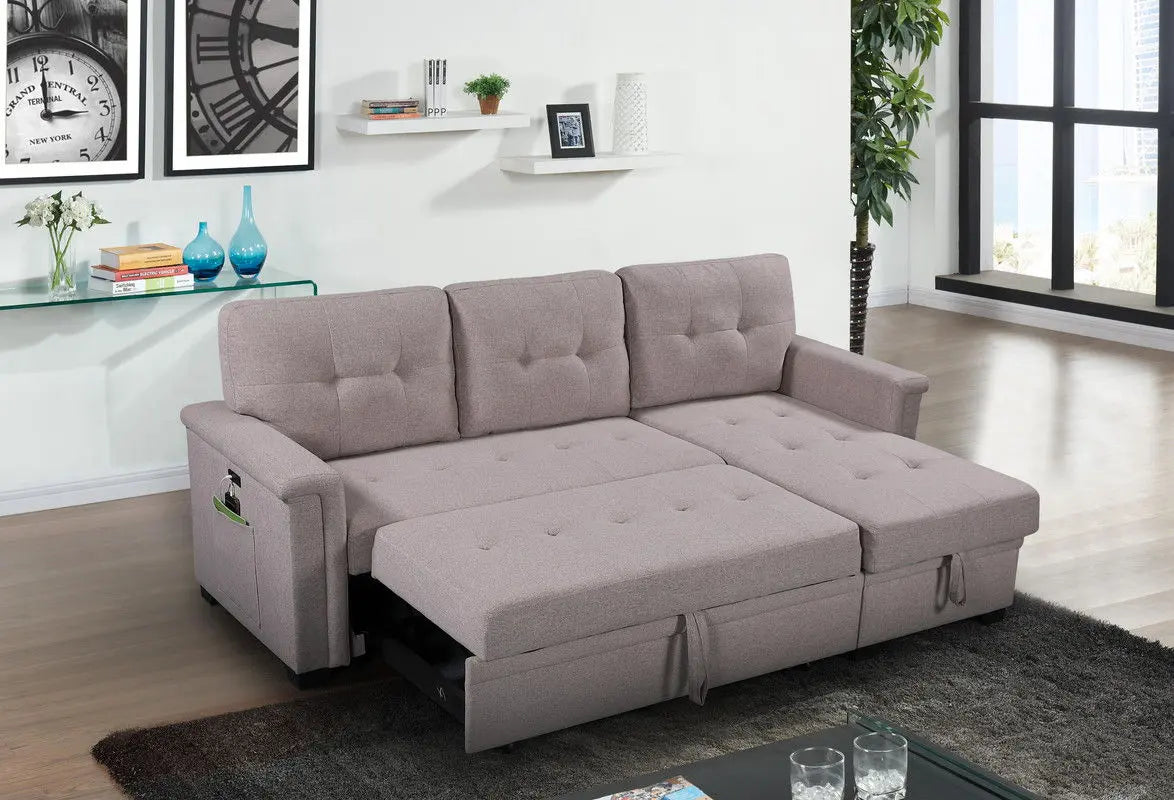 Ashlyn - Reversible Sleeper Sectional Sofa With Storage Chaise, USB Charging Ports And Pocket Lilola Home