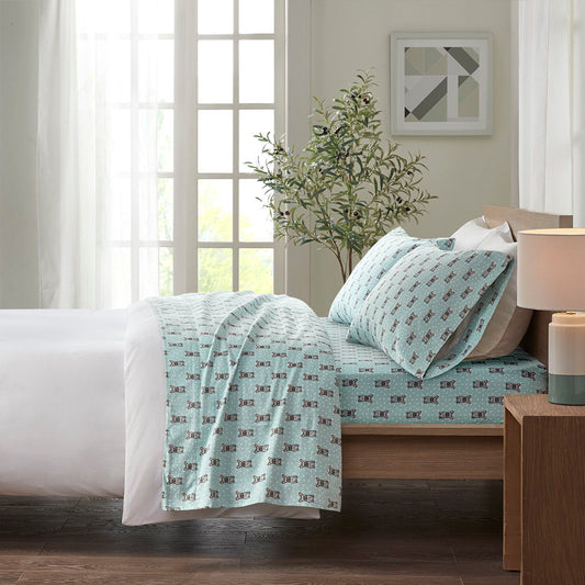 Twin Long Cozy 100% Printed Sheet Set - Aqua French Bulldog True North by Sleep Philosophy