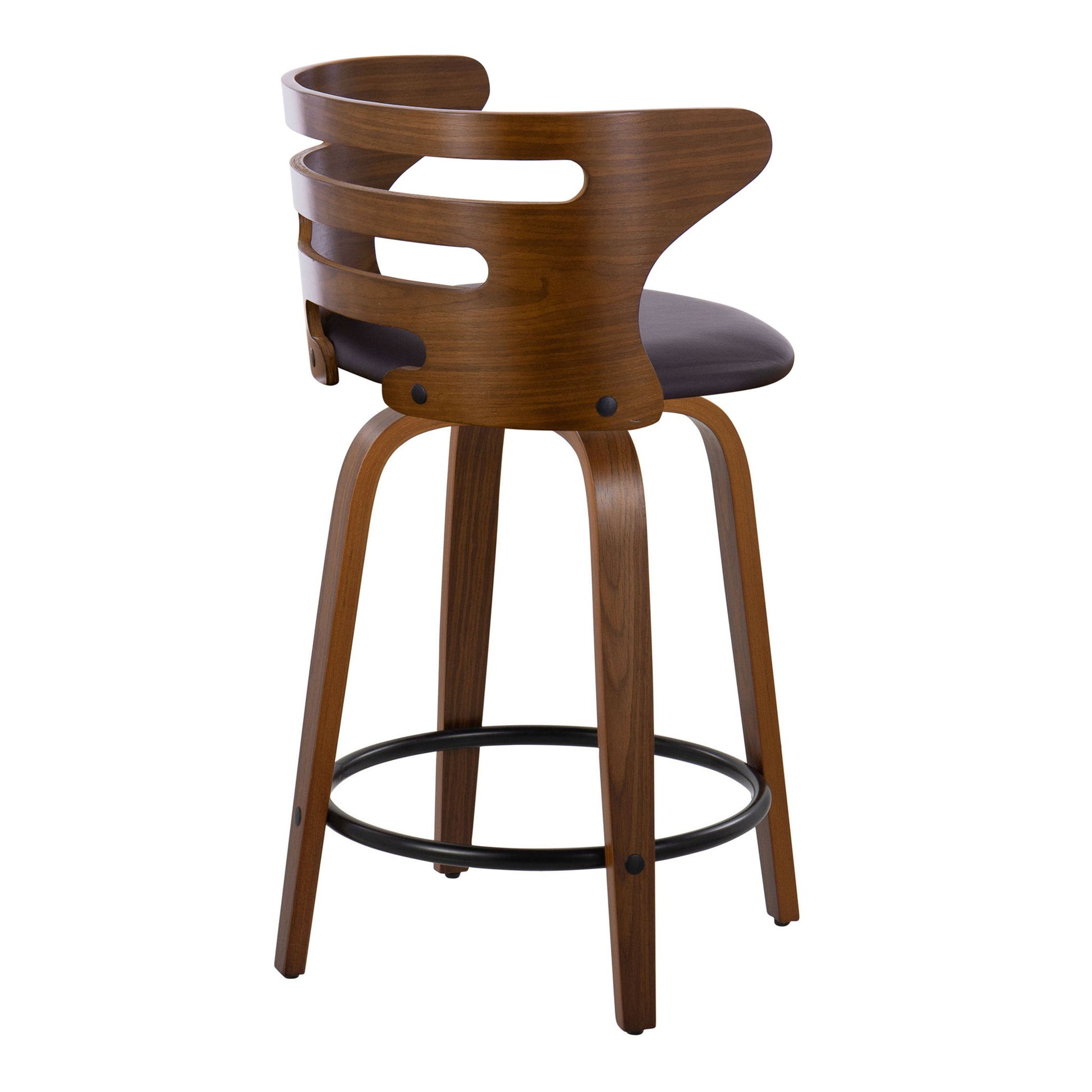 Cosini - Mid-Century Modern Fixed Height Counter Stool With Swivel With Round Footrest (Set of 2) - Walnut / Brown Lumi Source