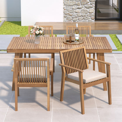 5 Piece Patio Furniture Set Acacia Wood Table And 4 Heavy Duty Cushioned Chairs Noble House