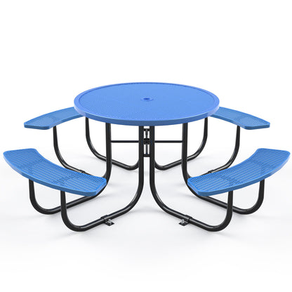 Round Outdoor Steel Picnic Table 46" With Umbrella Pole Home Essentials