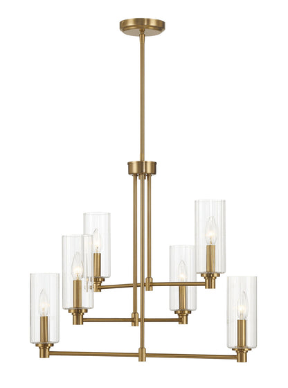 Timeless - 6 Lights Chandelier With Clear Ribbed Satin - Antique Brass / Clear / Gold Ashcroft Furniture