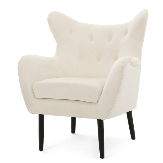 Style Velvet Arm Chair With Wingback And Flared Arms - Ivory Noble House