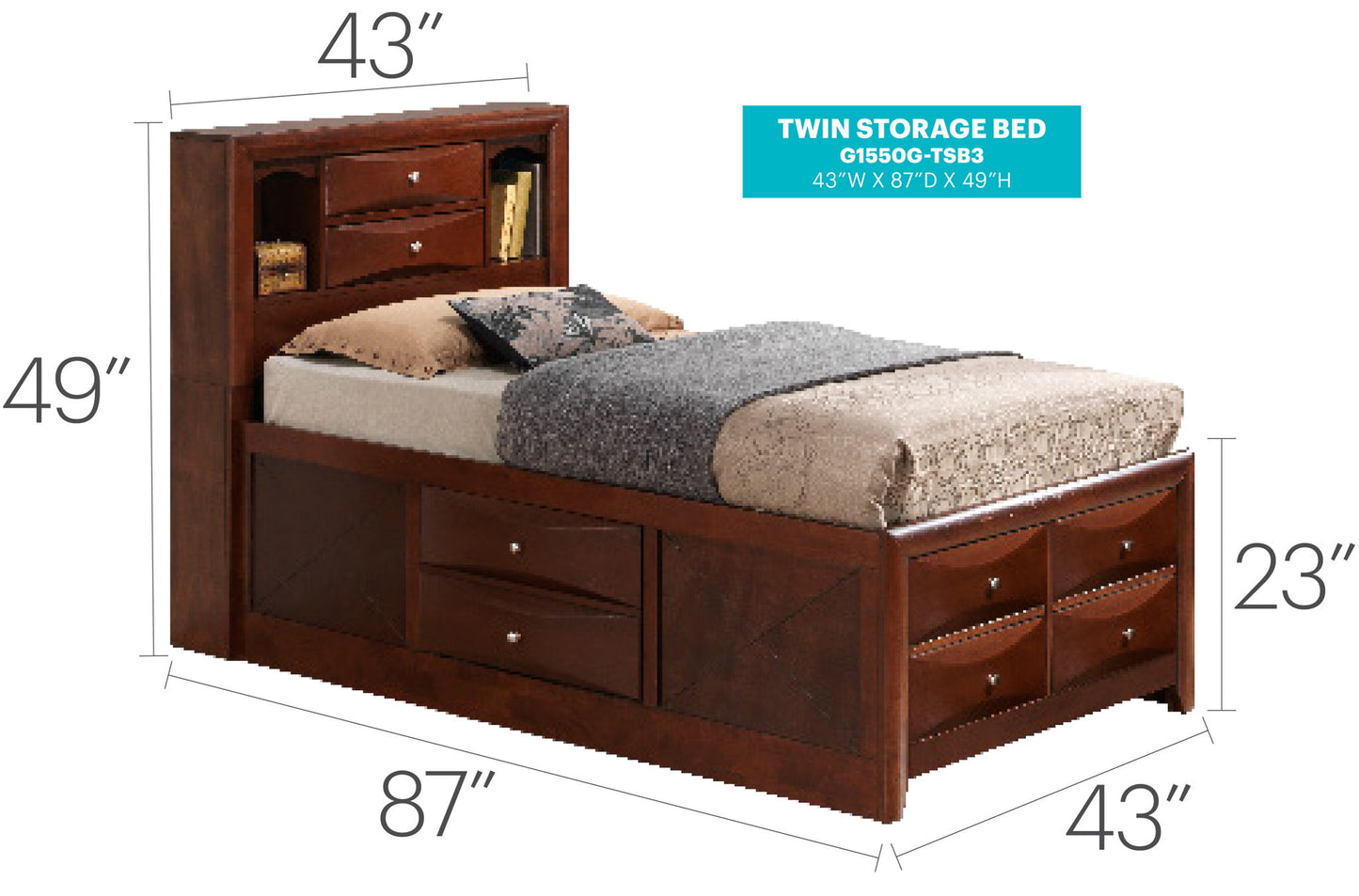 Modern Design Storage Bed With Bookcase Headboard Glory Furniture