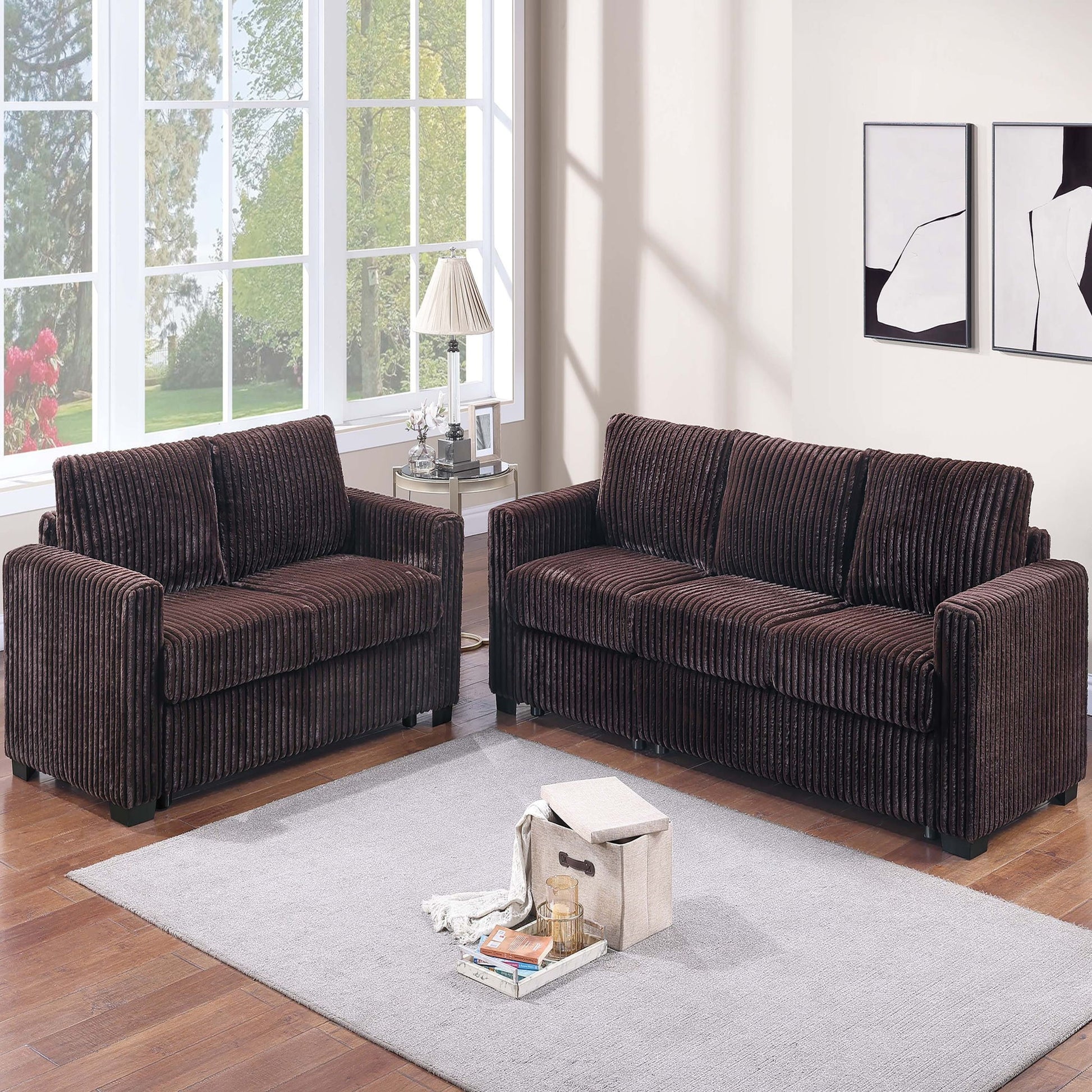 2 Piece Contemporary Style Sofa Set With Matching Pillows Home Essentials