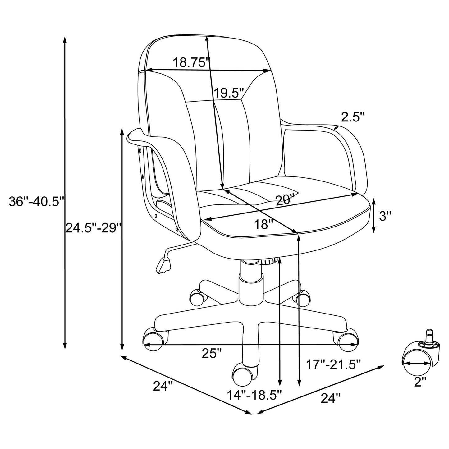 Office Chair With Casters Ergonomic Design For Workspaces - Black Furniture Max