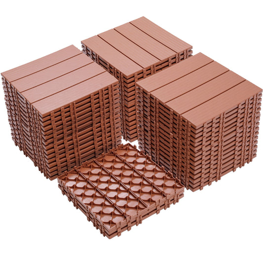 Plastic Interlocking Deck Tiles, Patio Flooring Outdoor Waterproof All Weather Use For Garden Poolside Front / Back Yard (Set of 44) - Mahogany Daily Nest