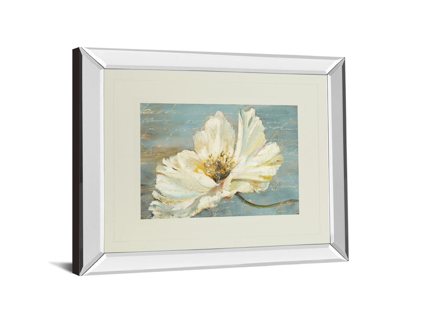 White Peony By Patricia Pinto - Mirror Framed Print Wall Art - Blue