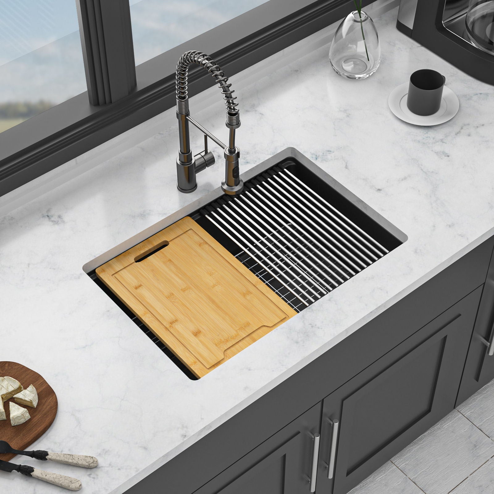 Quartz Kitchen Sink, Granite Composite Workstation Undermount Daily Nest
