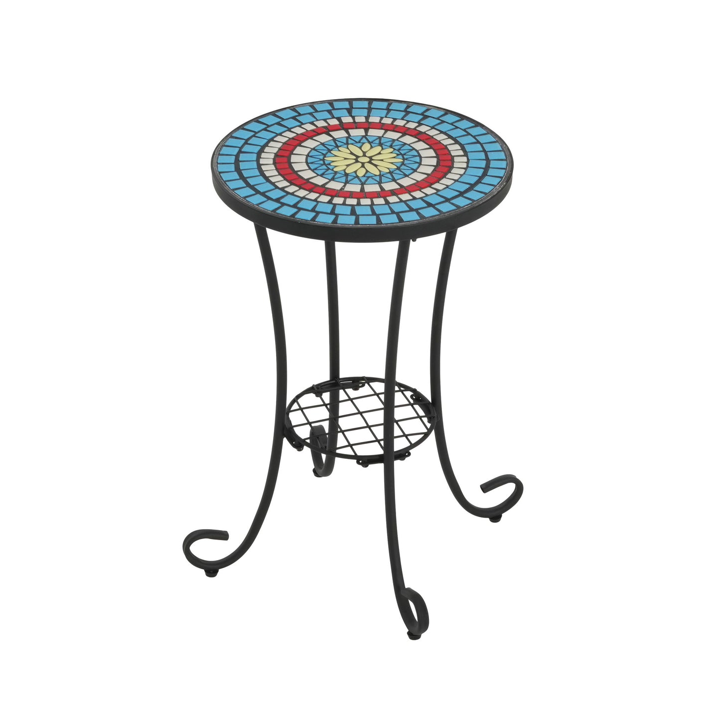Ceramic Tile And Iron Patio Side Table With Shelf Noble House