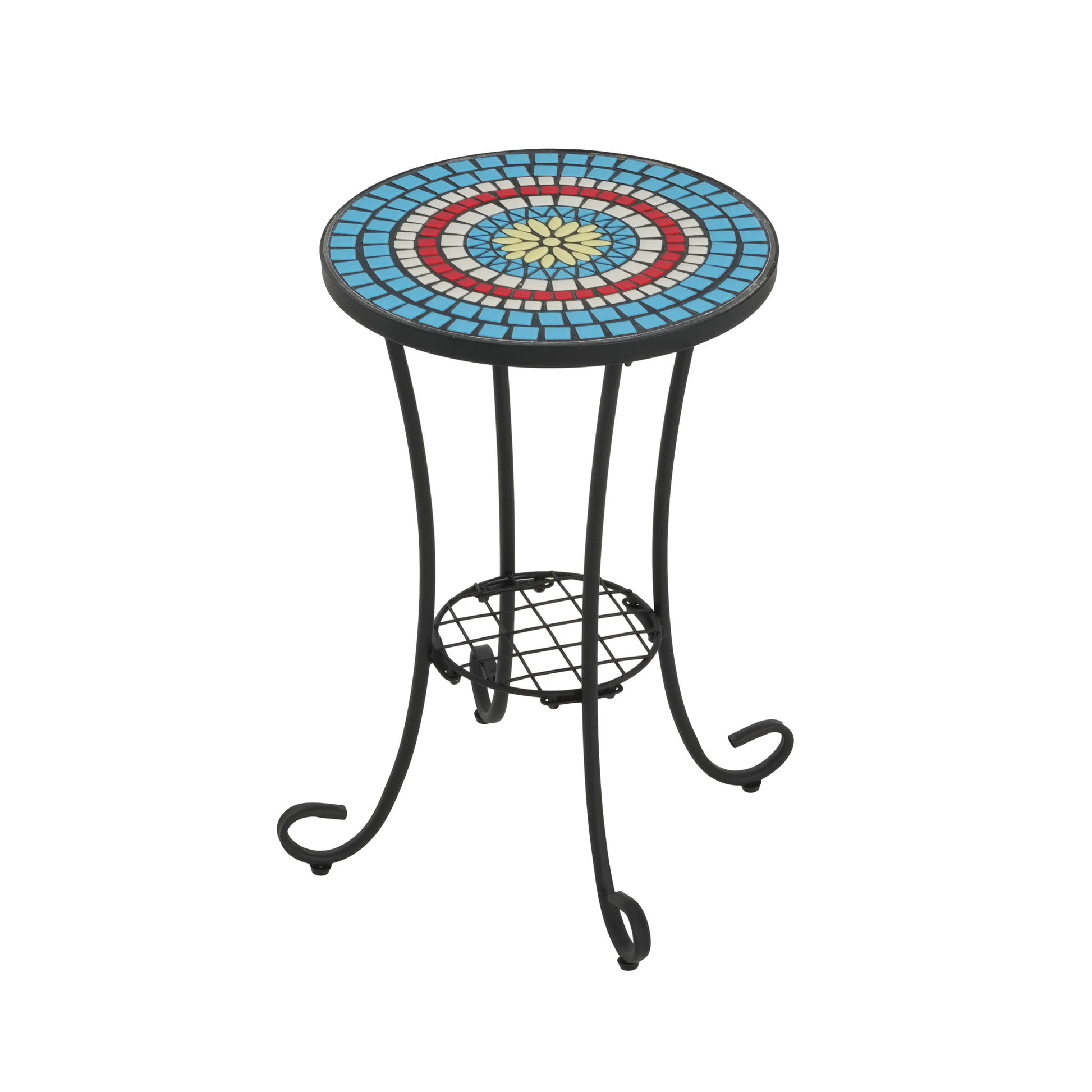 Ceramic Tile And Iron Patio Side Table With Shelf Noble House