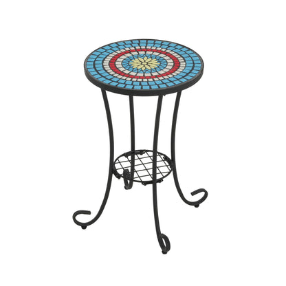 Ceramic Tile And Iron Patio Side Table With Shelf Noble House