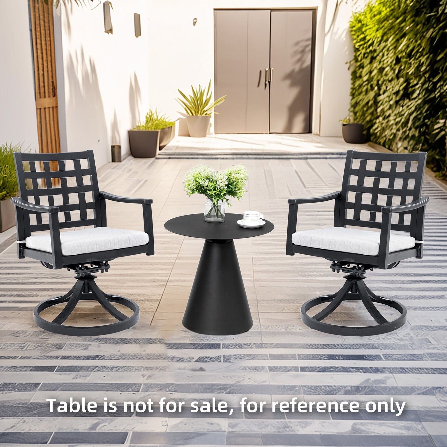 Modern Classic Outdoor Dining Swivel Rockers With Sunbrella Cushion, Lattice Design, Weather Resistant Frame (Set of 2) - Ember Black Life Outside