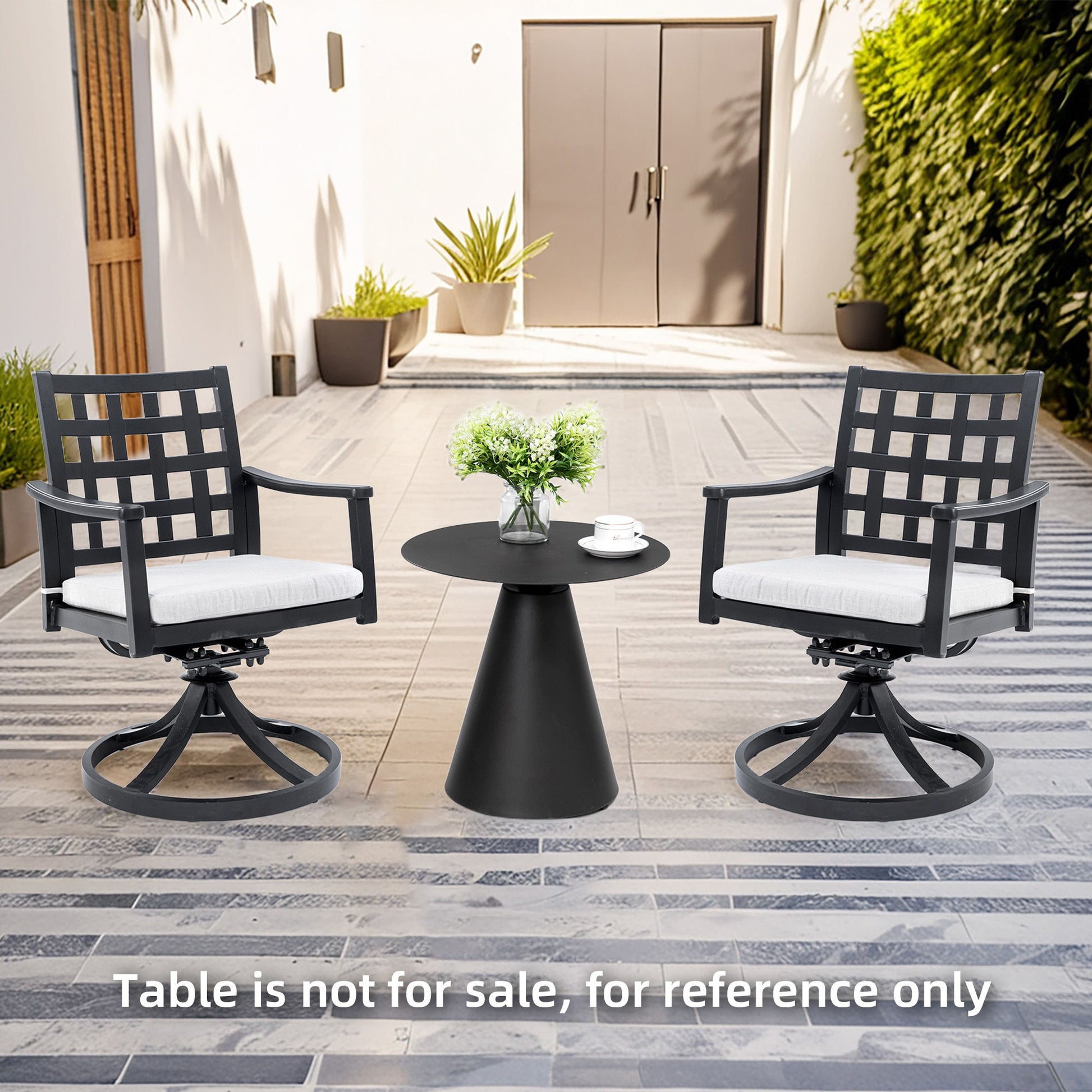 Modern Classic Outdoor Dining Swivel Rockers With Sunbrella Cushion, Lattice Design, Weather Resistant Frame (Set of 2) - Ember Black Life Outside