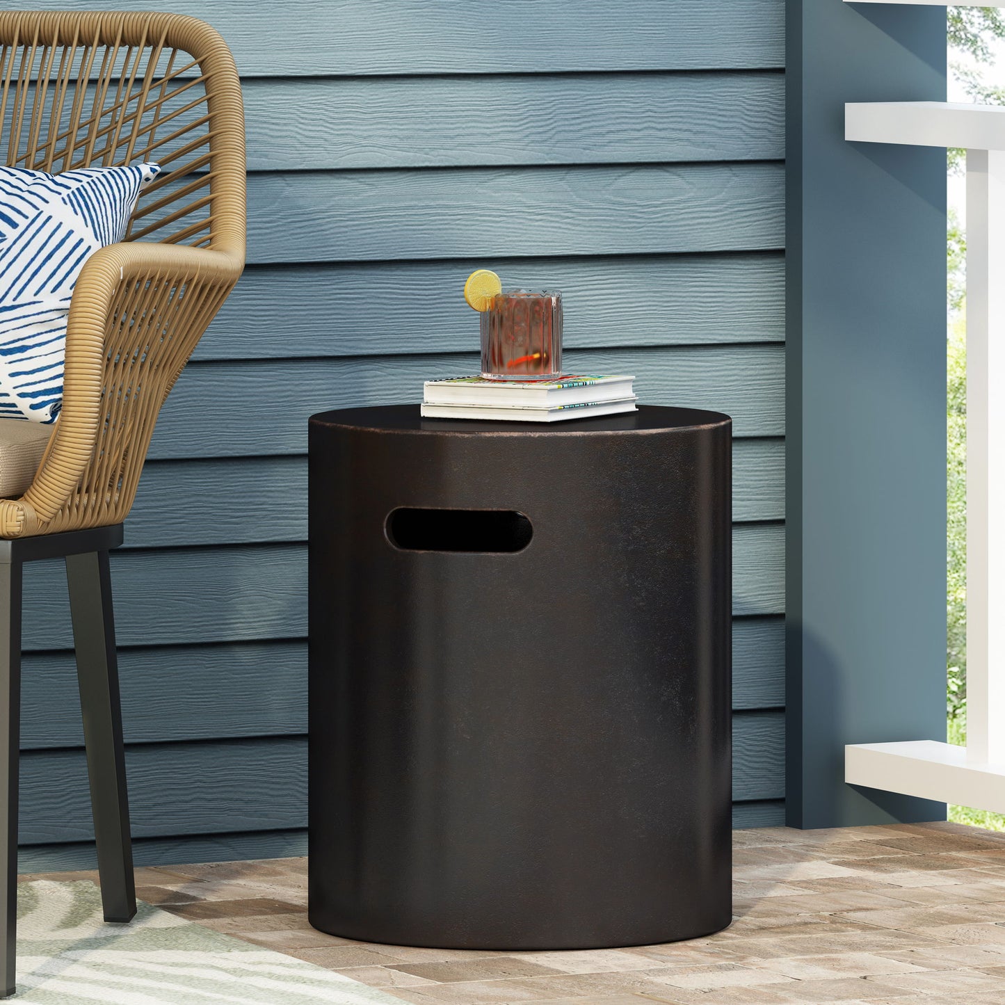Outdoor End Table With Cutout Handle - Copper Noble House