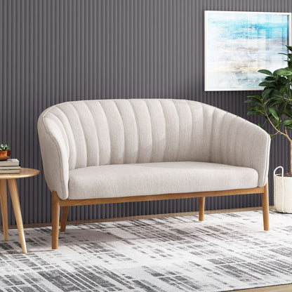 Mid Century Modern Loveseat With Channel Stitched Backrest Noble House