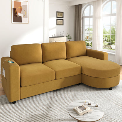 Modern L-Shaped Sectional Sofa With Curved Chaise, USB Ports, And Side Storage Pockets Hearth and Haven