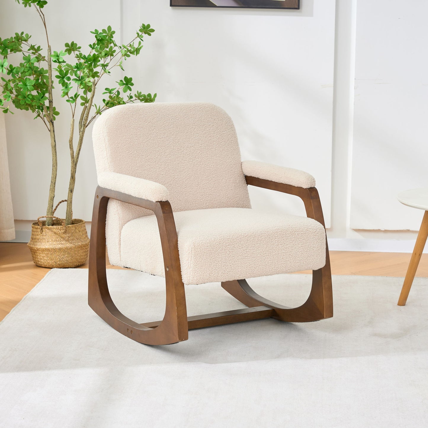 Curved Frame Rocking Accent Chair - Beige / Brown Home Essentials