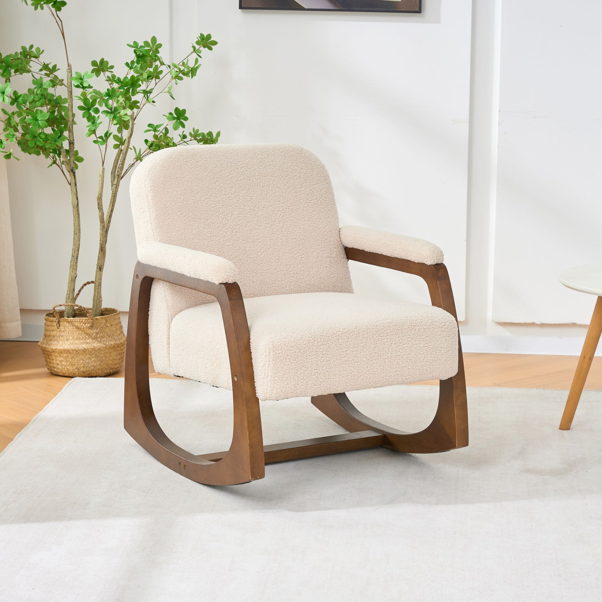 Curved Frame Rocking Accent Chair - Beige / Brown Home Essentials
