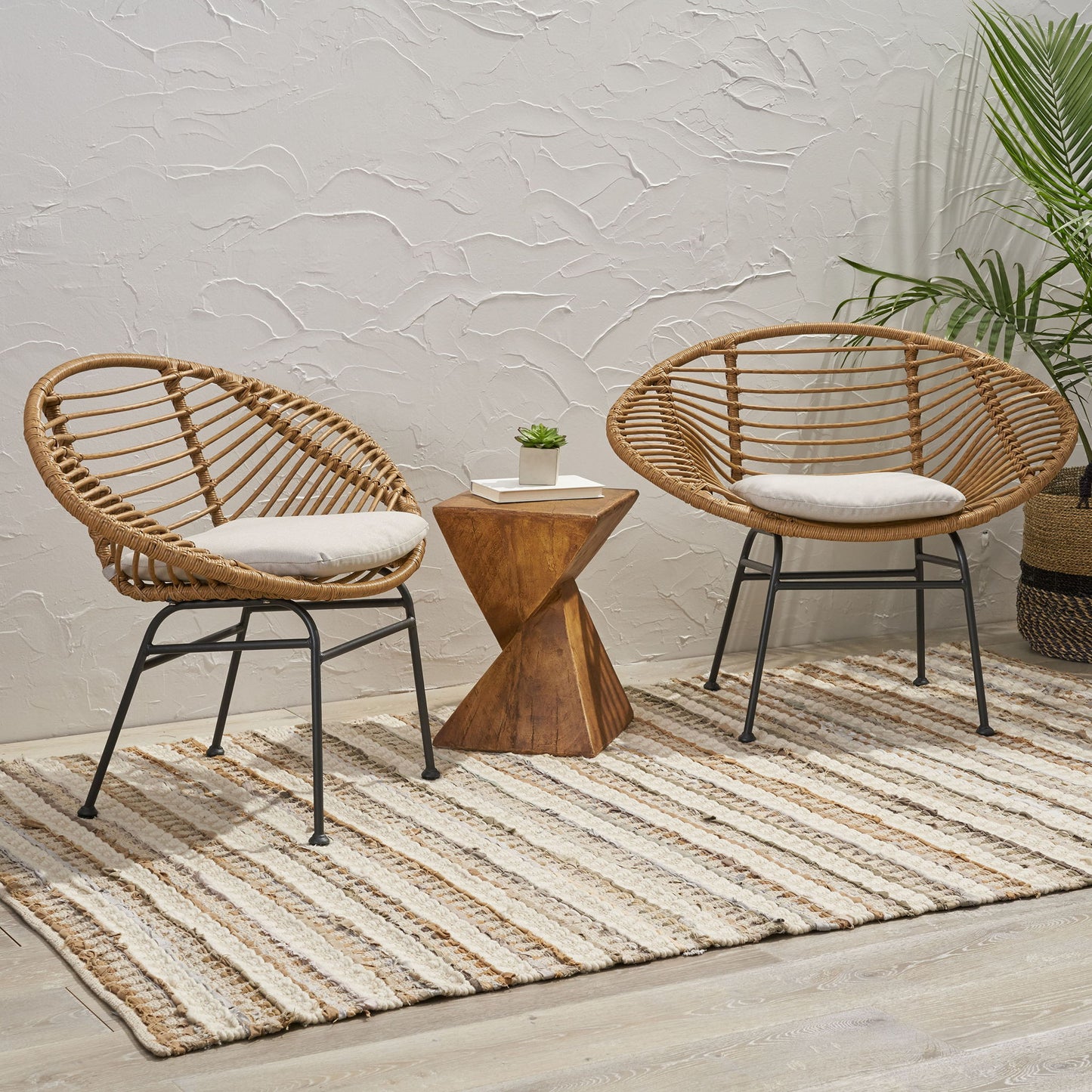 Cordella - Outdoor Woven Wicker Chairs With Cushions, (Set of 2) Noble House