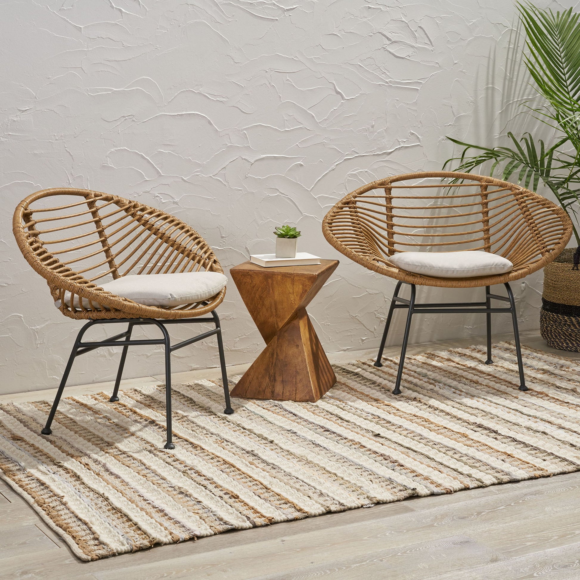 Cordella - Outdoor Woven Wicker Chairs With Cushions, (Set of 2) Noble House