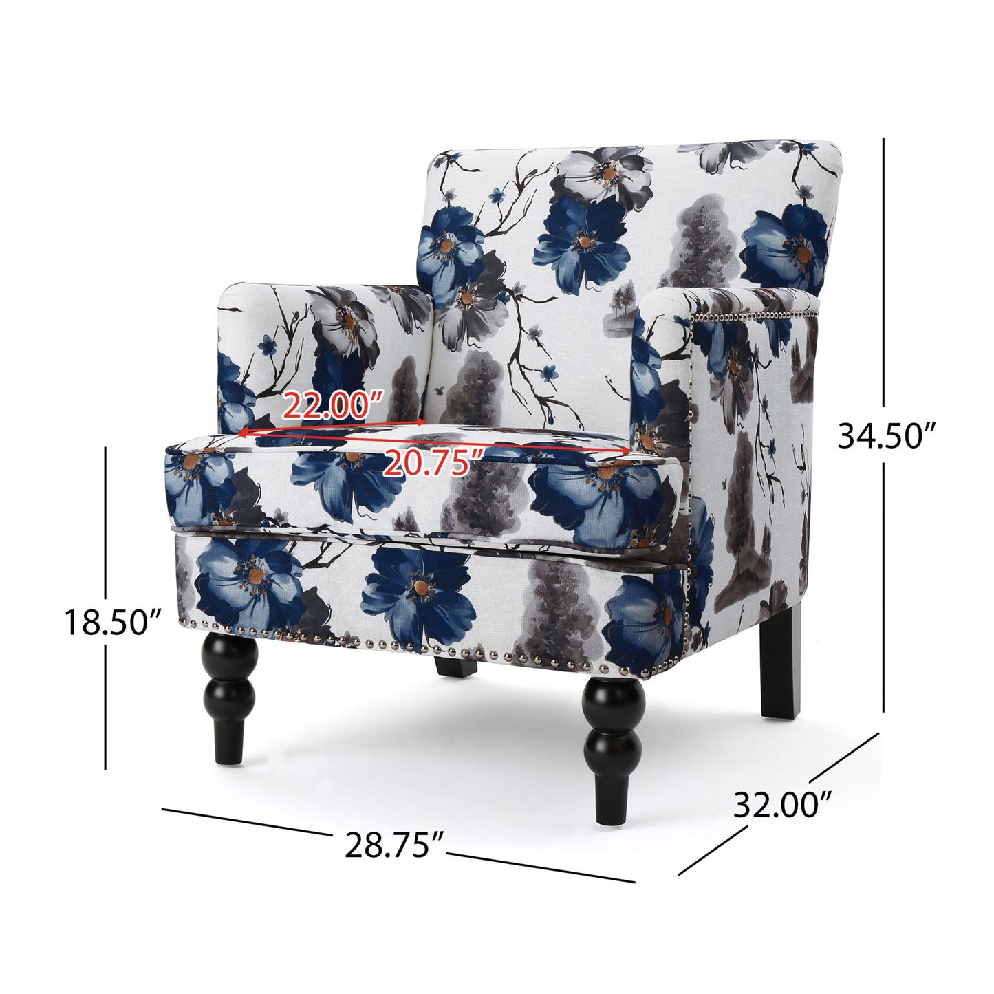 Club Chair With Tapered Birch Wood Legs - Multicolor Noble House