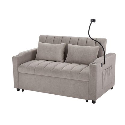 Convertible Sofa Bed Loveseat Sofa With Three USB Ports, Two Side Pockets, Two Cup Holders And 360° swivel Phone Holder For Living Room Hearth and Haven
