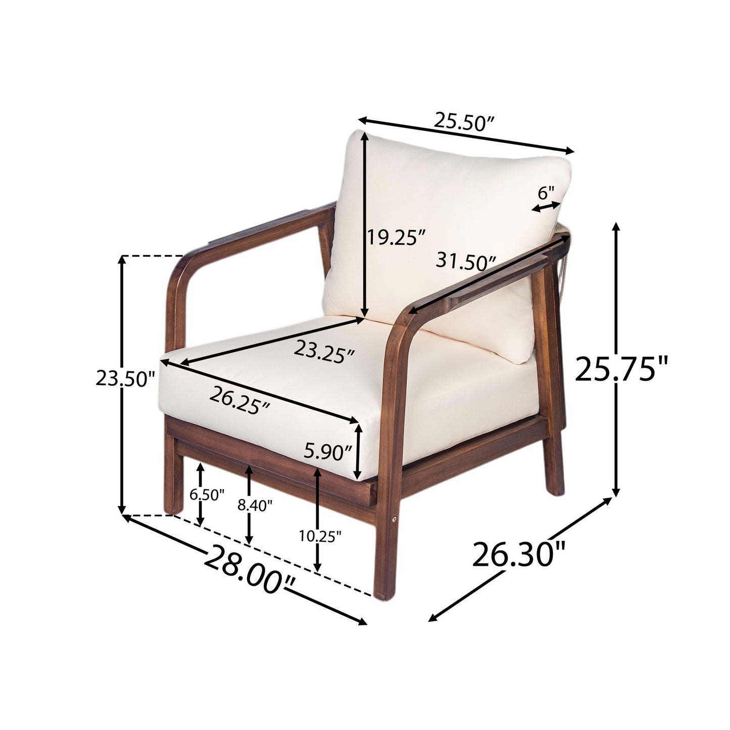 Outdoor Lounge Chair With Woven Backrest, Solid Wood Frame, Comfortable Cushions Noble House