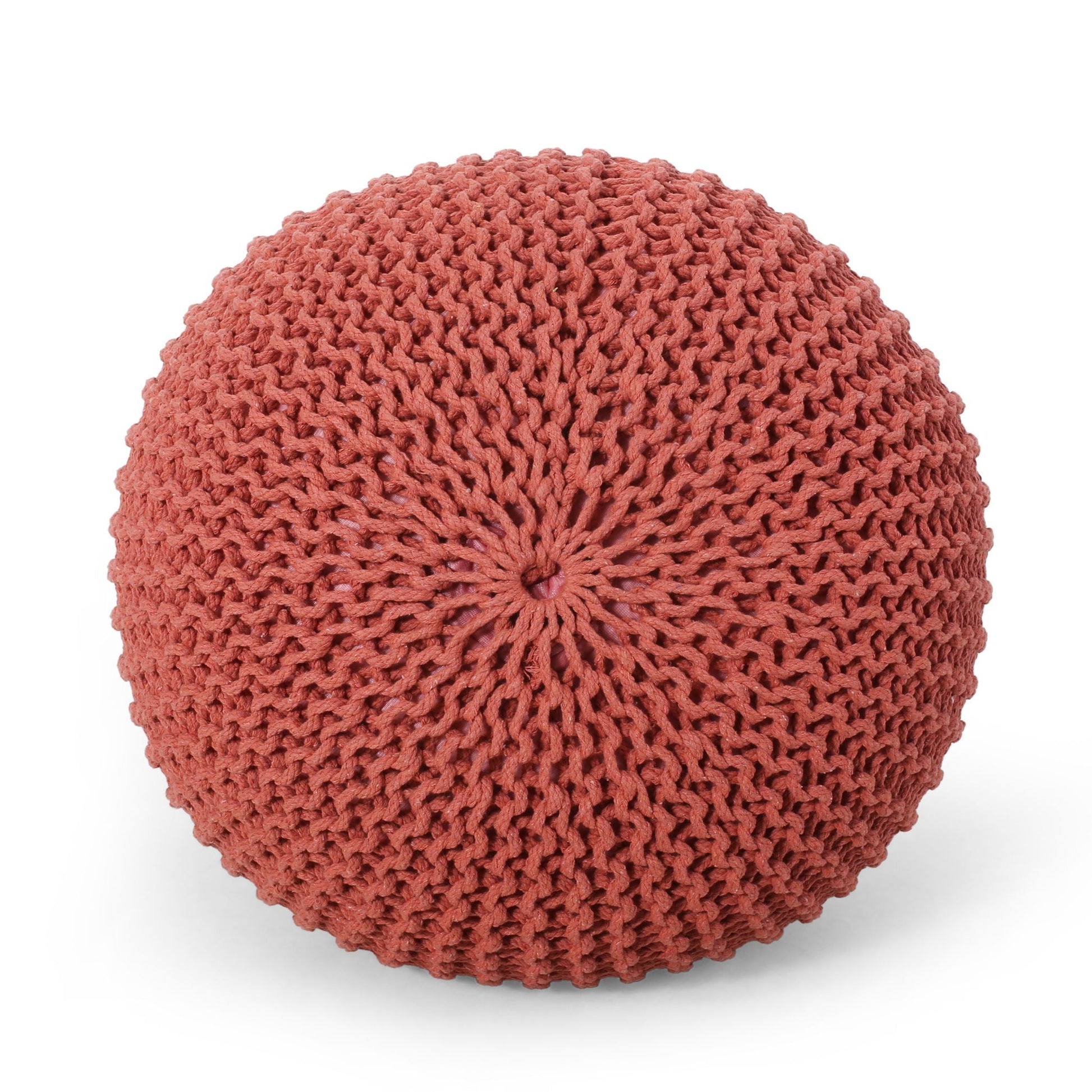 Bordeaux - Knitted Cotton Round Pouf Ottoman, Floor Cushion Home Essentials