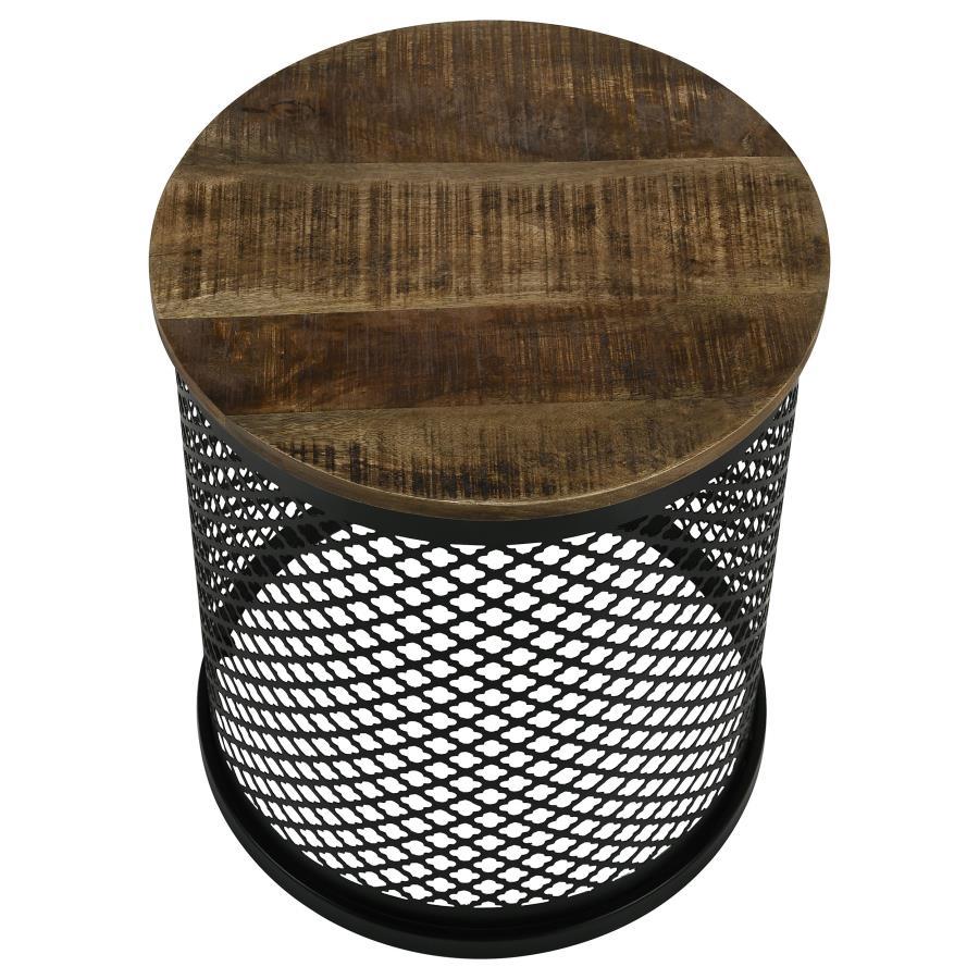 Aurora - Round Drum Base Accent Side Table - Natural And Black CoasterEssence