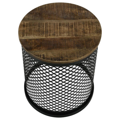 Aurora - Round Drum Base Accent Side Table - Natural And Black CoasterEssence