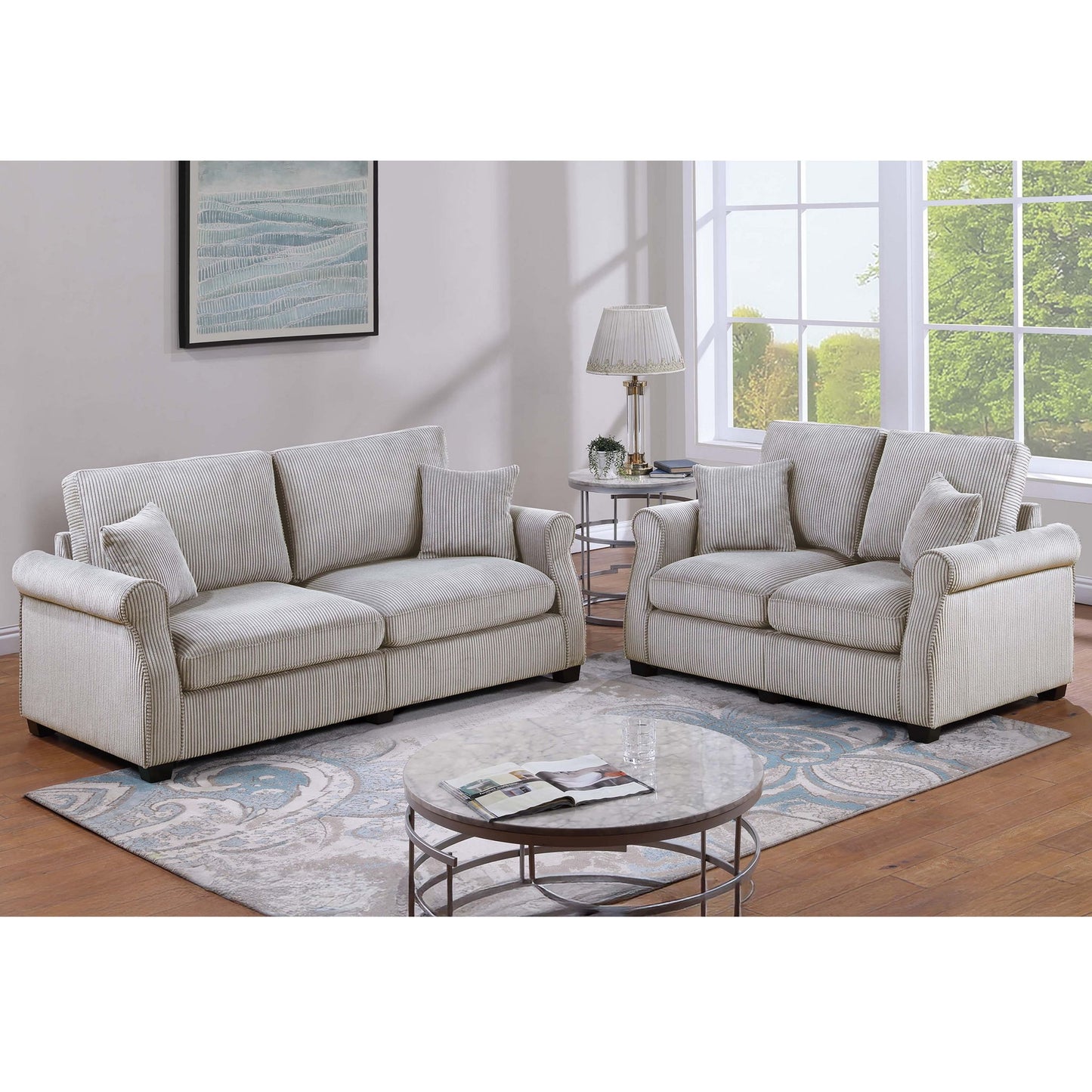 Contemporary 2 Piece Sofa Set With Matching Pillows Home Essentials