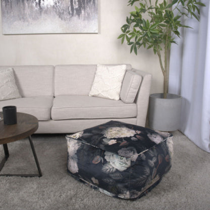 Hazel - Large Square Pouf With Flower Print Home Essentials
