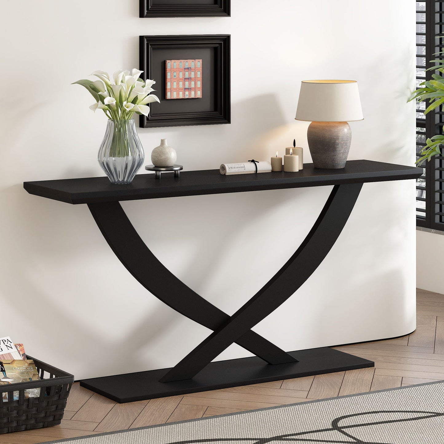 Console Table With Cross Leg Base And Reinforced Support Plate Noble House