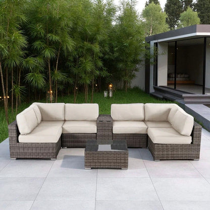 Elegant 4 Person Wicker Patio Seating Set With Cushions And Glass Top Table LSI Patio Furniture