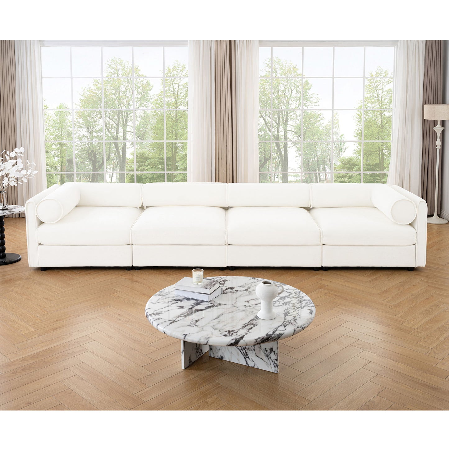 Stylish Chenille Sofa With Storage Seat And Cylindrical Backrest Home Essentials