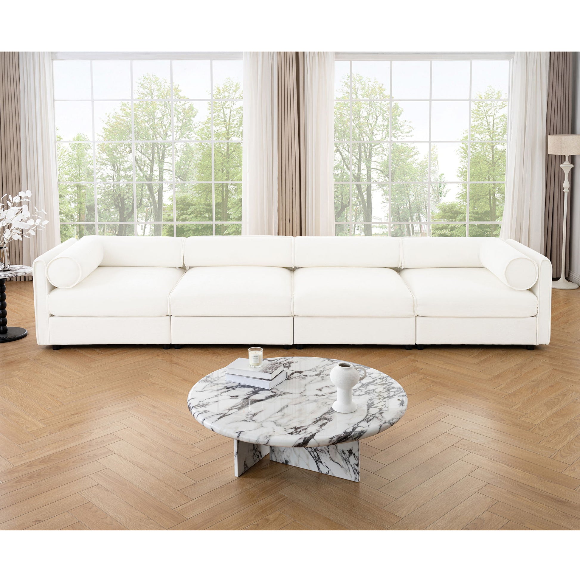 Stylish Chenille Sofa With Storage Seat And Cylindrical Backrest Home Essentials