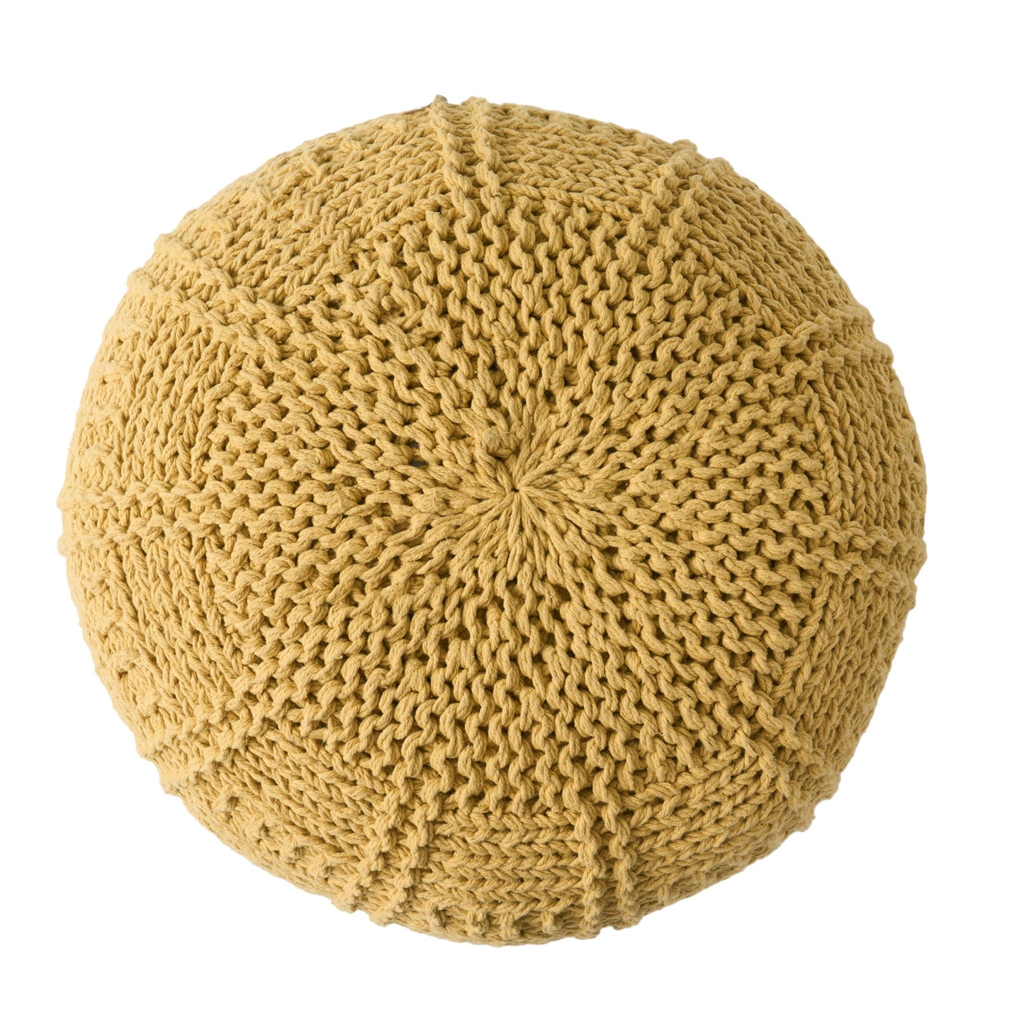 Yuny - Knitted Cotton Round Pouf With Modern Design - Yellow Noble House