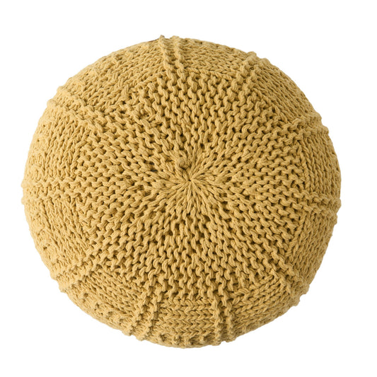 Yuny - Knitted Cotton Round Pouf With Modern Design - Yellow - Snoozhouse