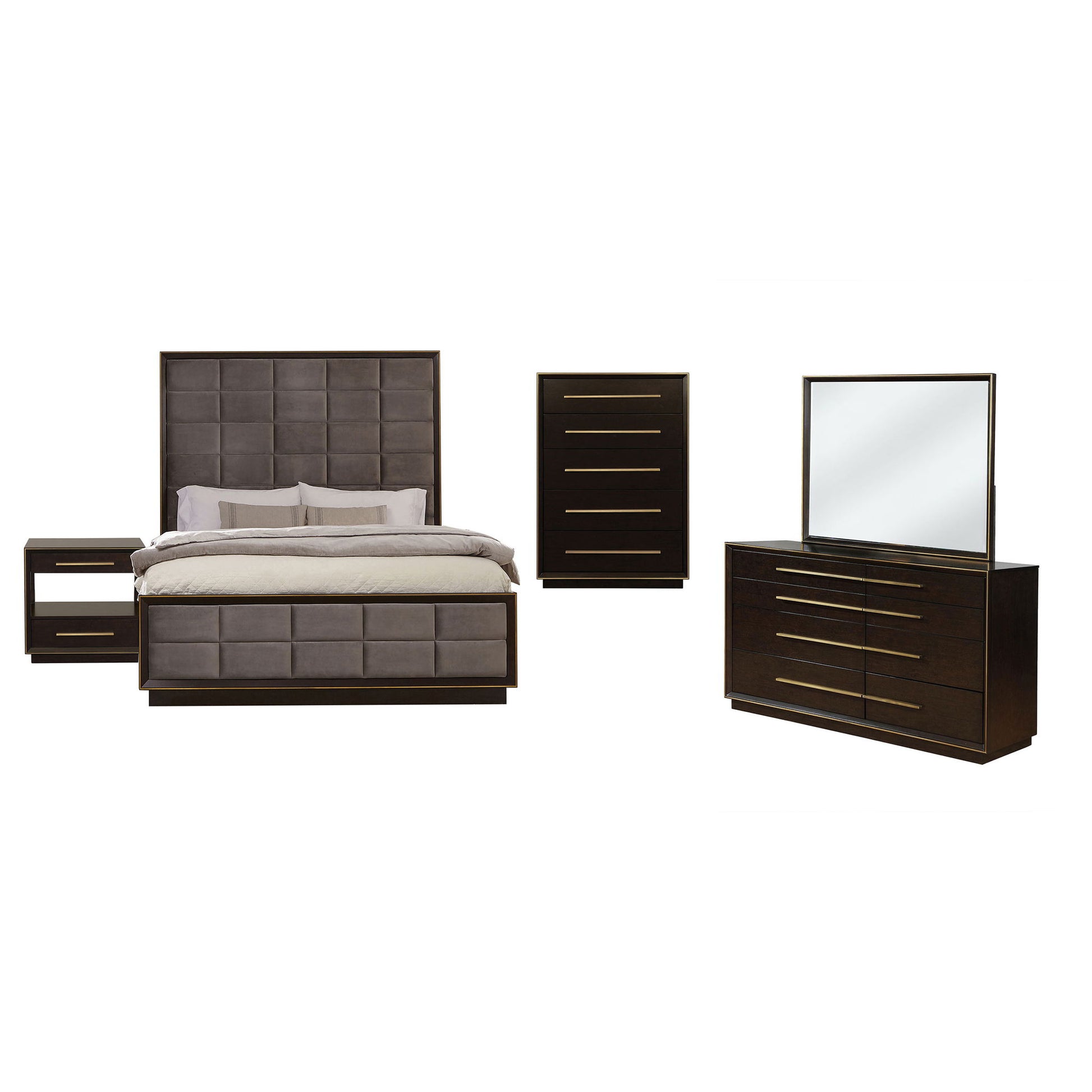Prescott - 5 Piece California King Bedroom Set - Dark Brown Furniture Max
