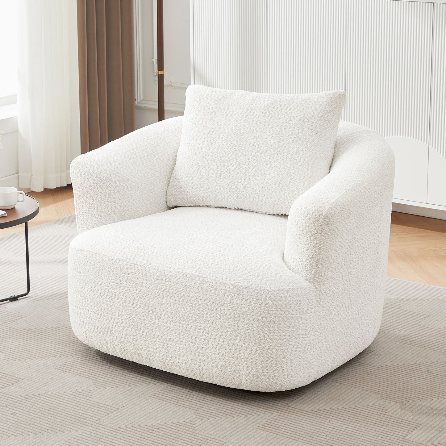 360° Swivel Barrel Sofa Chair With Throw Pillow, Chenille Upholstered Accent Chair Hearth and Haven
