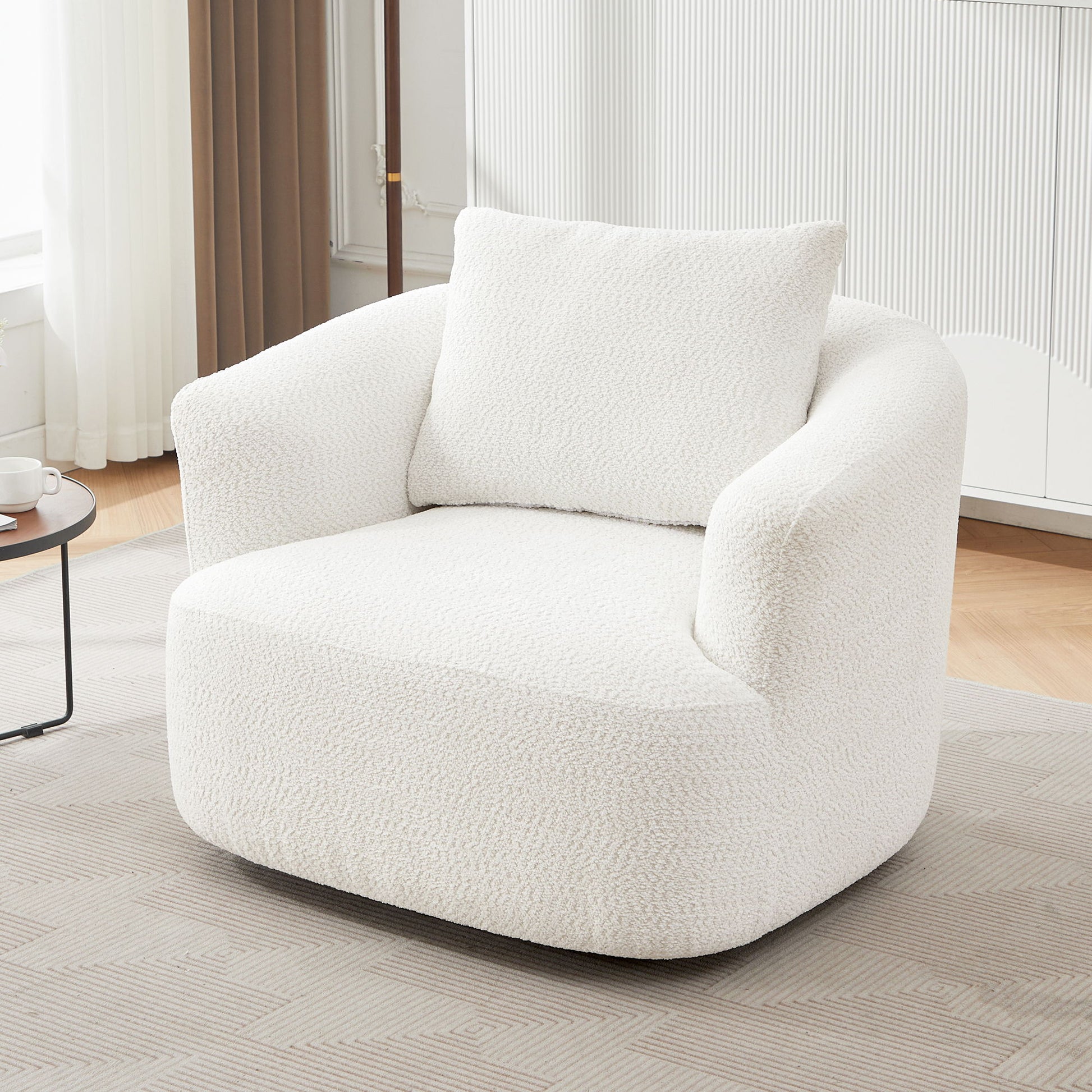 360° Swivel Barrel Sofa Chair With Throw Pillow, Chenille Upholstered Accent Chair Hearth and Haven