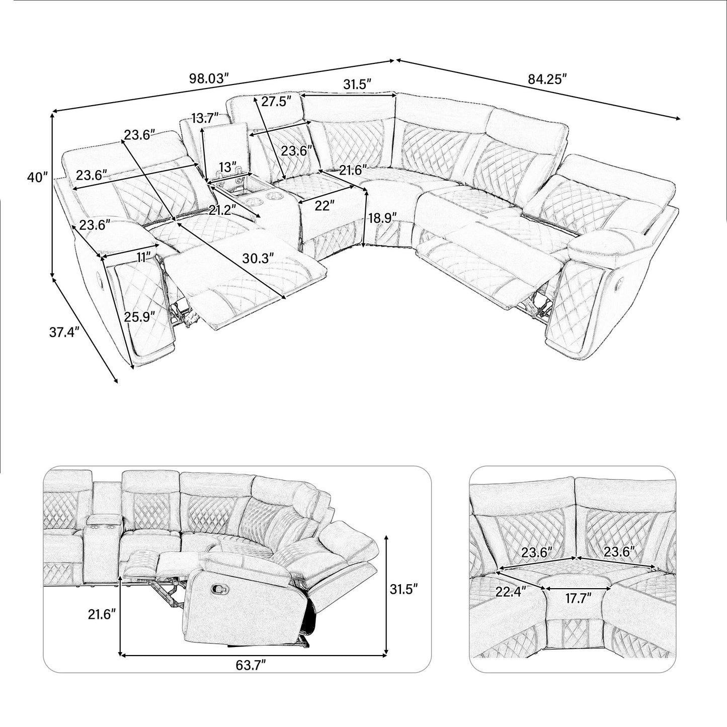 Home Theater Seating Manual Recliner With Cup Holder, Hide - Away Storage PU Reclining Sofa For Living Room, Home Theater